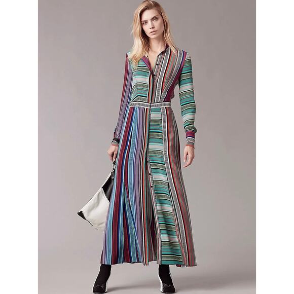 Diane Von Furstenberg Multicolor Striped Silk Button Front Flared Maxi Dress 4 - Picture 1 of 10
